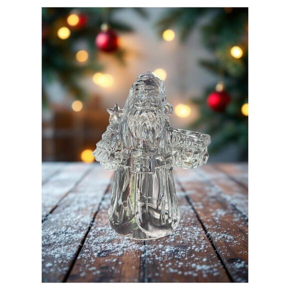 Vintage Clear Heavy Glass Santa Taper Candle Holder Christmas Holiday Decoration - Picture 15 of 15